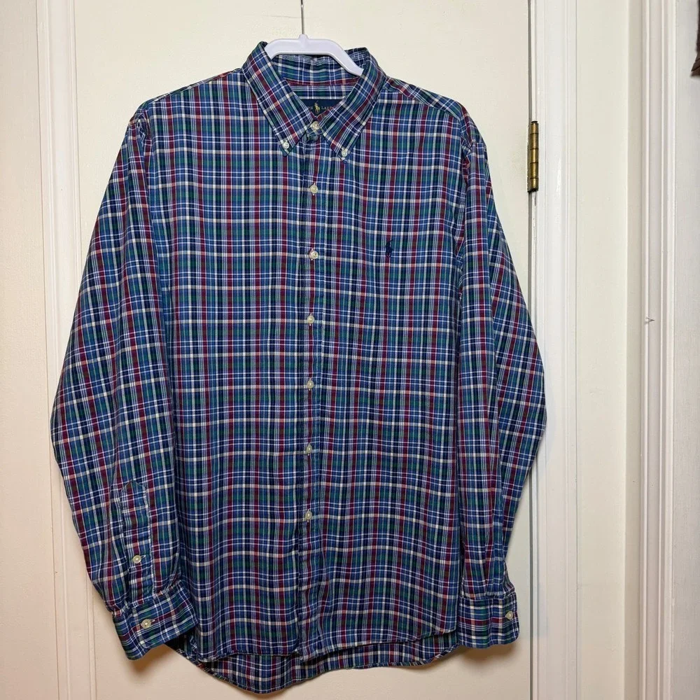 Ralph Lauren Long Sleeve Plaid Button Down Shirt Men XL Classic Fit